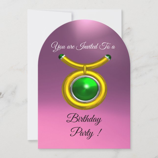 INVITATION TAURUS, OR, VERT ROSE LILAC ZODIAC ANNIVERSAIRE (Devant)