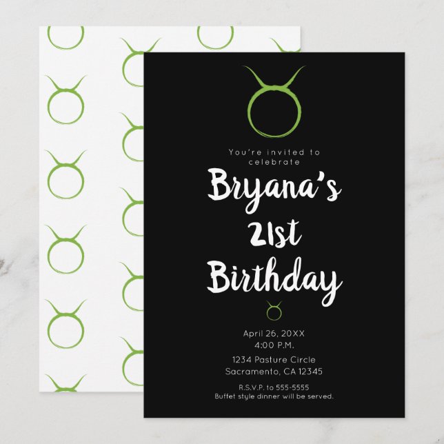 Invitation Taurus Zodiac Astrologie Avril Mai Anniversaire (Devant / Derrière)