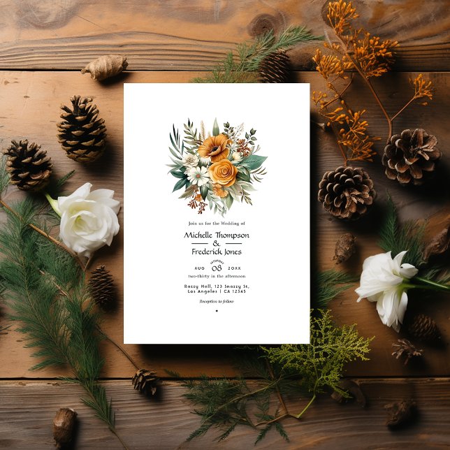 Invitation Tawny Brown et Pine vert Mariage de automne floral (Créateur téléchargé)