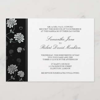 Invitation TBA:Invitations de mariage floral noir et blanc