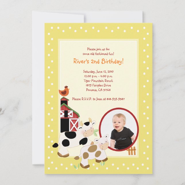 Invitation {TBA} Moo Cow Farm Barnyard *PHOTO* Anniversaire (Devant)