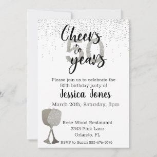 Invitation Tchin-tchin pour 50 ans Paillettes Argent Vin
