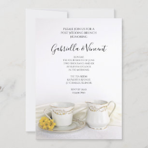 Invitation Tea Cup avec marguerites jaunes Post Mariage Brunc