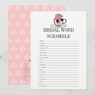 Invitation Tea Cup Fête des mariées Word Scramble Game Card