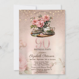 Invitation Tea Cup Flowers Parties scintillant Rose Gold 90e 