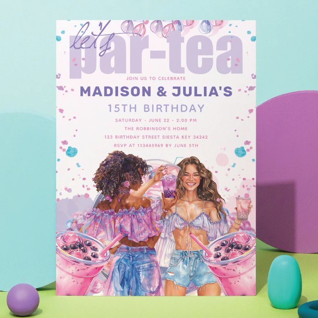 Invitation Tea Double Boba pour adolescents Anniversaire (Créateur téléchargé)