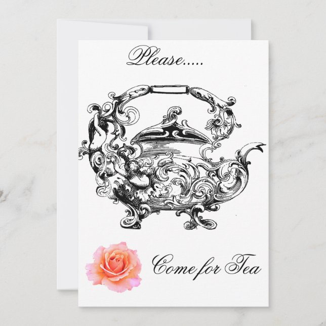 INVITATION TEA HEURE SOCIAL INVITATION-ANTIQUE THÉ POT & ROSE (Devant)