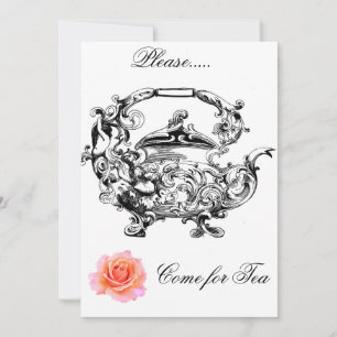INVITATION TEA HEURE SOCIAL INVITATION-THÉ ANTIQUE POT & ROSE