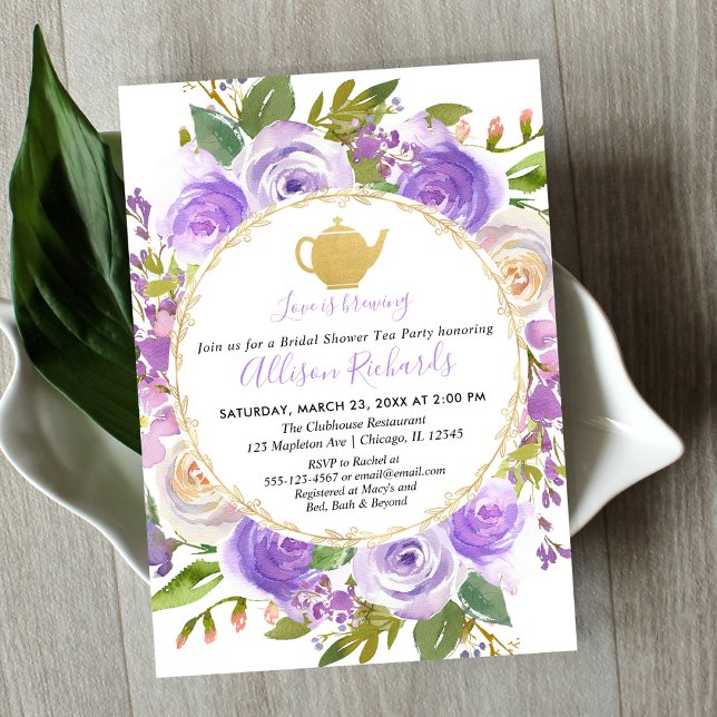Invitation Tea partie nuptiale douche violet lavande lilas (Créateur téléchargé)