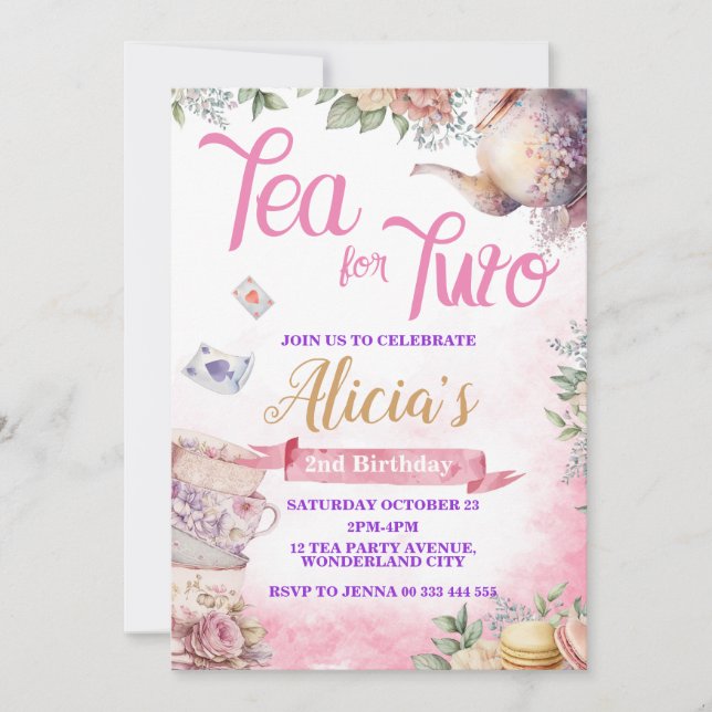 Invitation Tea Party 2e anniversaire, Tea Time Party (Devant)