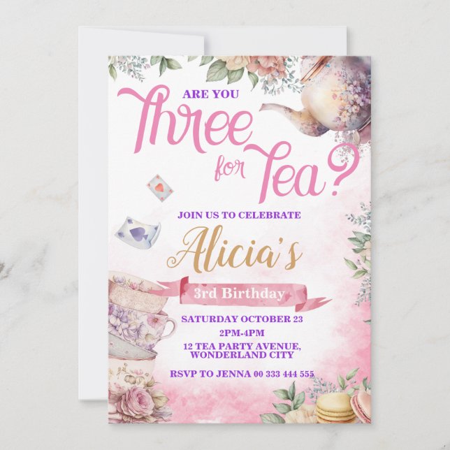 Invitation Tea Party 3e anniversaire, Tea Time Party (Devant)