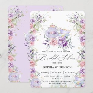 Invitation Tea Party à Fête des mariées florale violet rose v