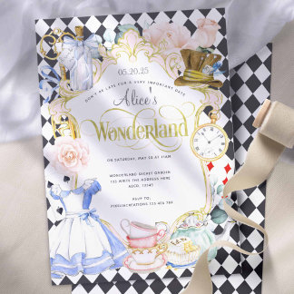 Invitation Tea party Alice au pays des merveilles rose fille 