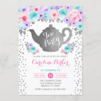 Tea Party Anniversaire - Argent Turquoise rose vio