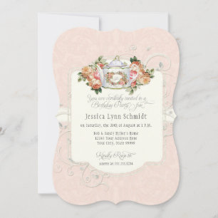 Invitation Tea Party Anniversaire de fête Aquarelle Rose élég