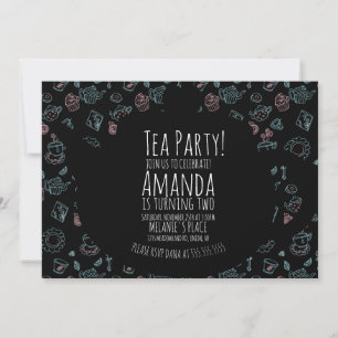 Invitation Tea Party Anniversaire Doodle Arrière - plan Invit