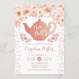 Invitation Tea Party Anniversaire - Rose Gold White
