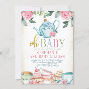 Invitation Tea Party Aquarelle Baby shower Floral
