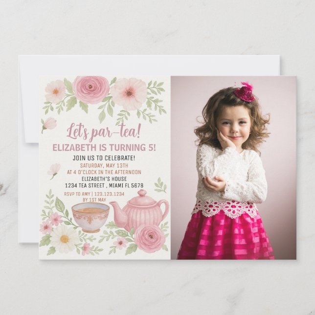 Invitation Tea Party avec Floral et Teacup Design (Devant)