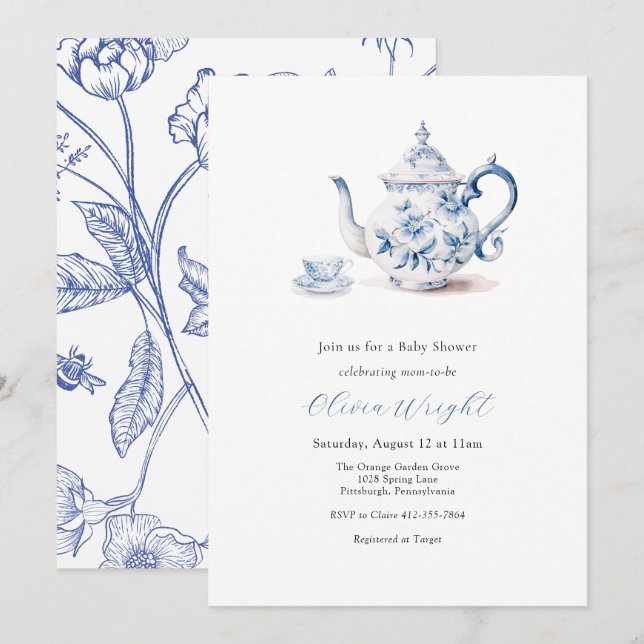 Invitation Tea Party baby shower (Devant / Derrière)