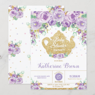 Invitation Tea Party Baby shower floral violet Baby Girl