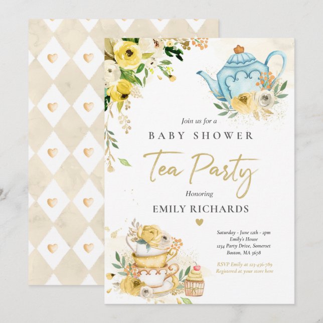 Invitation Tea Party Baby shower Genre Neutre Bébé Brassage (Devant / Derrière)