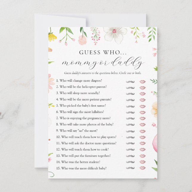 Invitation Tea Party Baby shower maman ou papa Game Card (Devant)