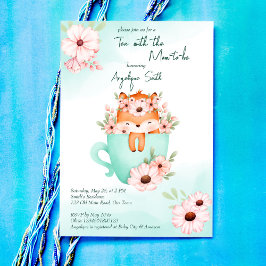 Invitation Tea party baby shower mignon bébé renard dans une 