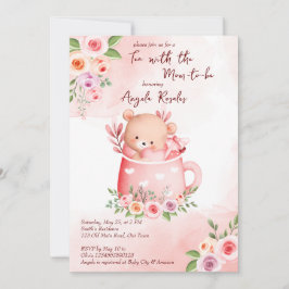 Invitation Tea party baby shower mignon teddy rose dans une t