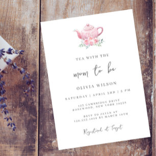 Invitation Tea Party Baby shower Mini Teapot rose
