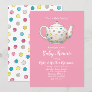 Invitation Tea Party Baby shower Polka Dot Rose Girl