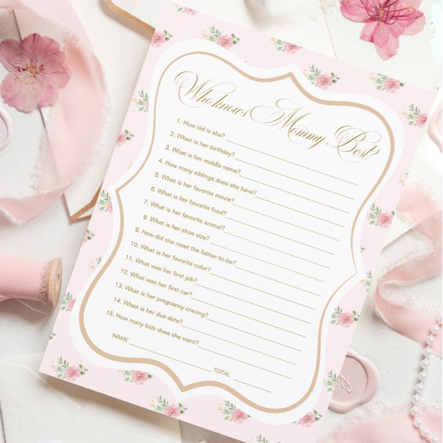 Invitation Tea Party Baby shower qui connaît maman Game Card (Créateur téléchargé)