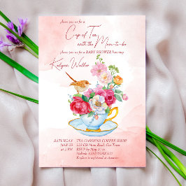 Invitation Tea party baby shower tasse à thé avec fleurs rose