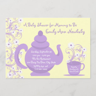 Invitation Tea Party Baby shower violet et jaune