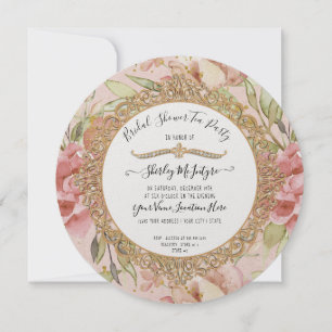 Invitation Tea Party Blush rose Floral Fête des mariées or