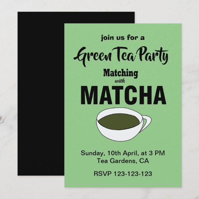 Invitation Tea Party de Matcha Green (Devant / Derrière)