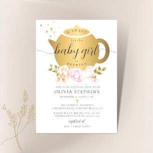 Invitation Tea Party Elégant Rose d'or moderne Baby shower