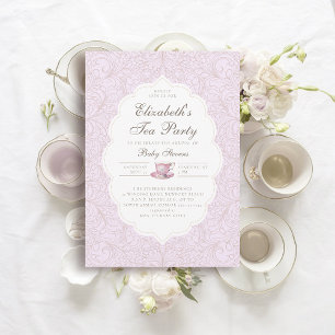 Invitation Tea Party Élégante dentelle pourpre Baby shower fi