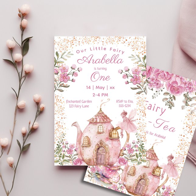 Invitation Tea Party Fairy Girl Blush Rose Flowers Anniversai (Créateur téléchargé)