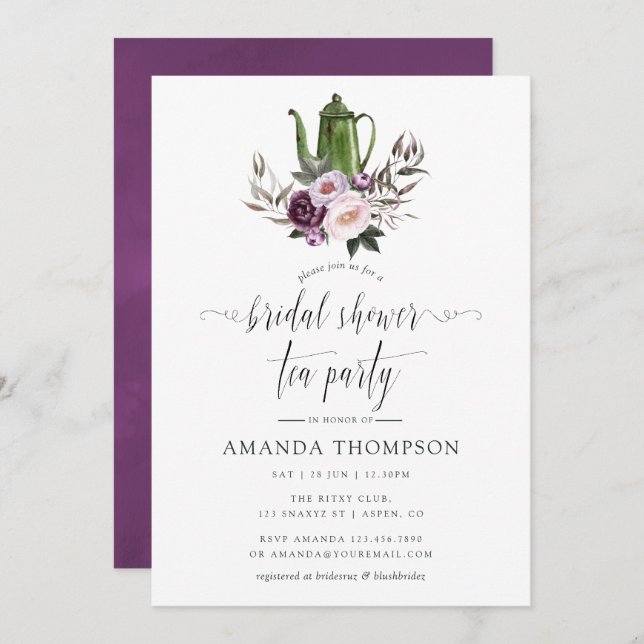 Invitation Tea Party Fête des mariées à velours profond (Devant / Derrière)