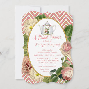 Invitation Tea Party Fête des mariées Chevron Stripes Rose