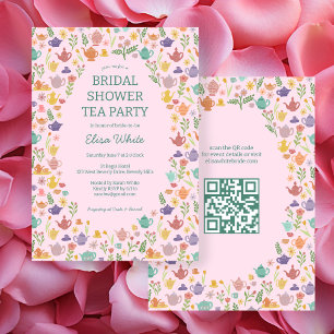 Invitation Tea Party Fête des mariées Cute CUSTOM QR Code