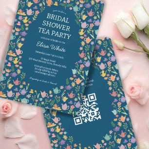 Invitation Tea Party Fête des mariées Cute CUSTOM QR Code