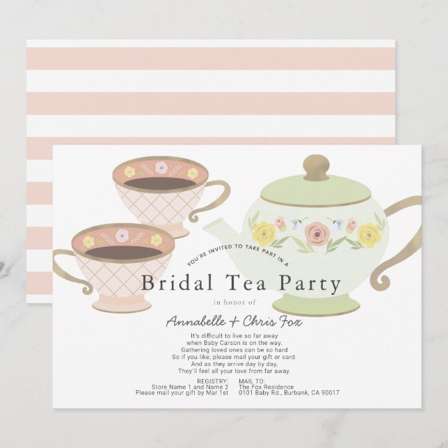 Invitation Tea Party Fête des mariées de thé par courrier (Devant / Derrière)