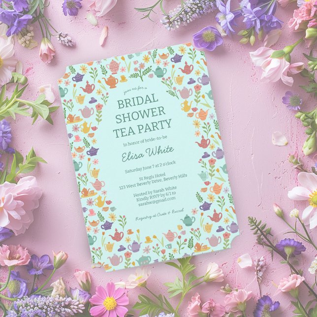 Invitation Tea Party Fête des mariées jolie couleur PERSONNAL (Tea Party Bridal Shower Cute Colorful CUSTOM Invitation
)