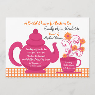 Invitation Tea Party Fête des mariées rose et orange