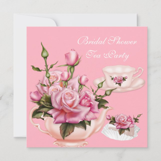 Invitation Tea Party Fête des mariées Rose Rose Teapot 2 (Devant)