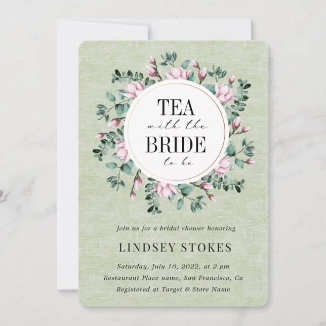 Invitation Tea Party Floral Wreath Sage Rustique Fête des mar (Devant)