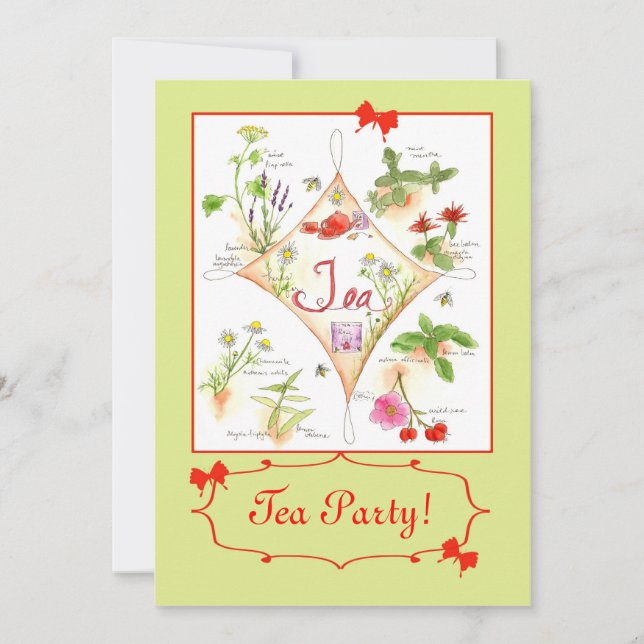 Invitation Tea Party Herbal Tea Aquarelle Illustration Art (Devant)