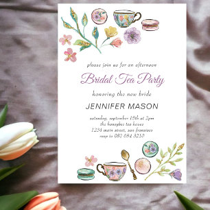 Invitation Tea Party l Aquarelle Fleurs pourpres